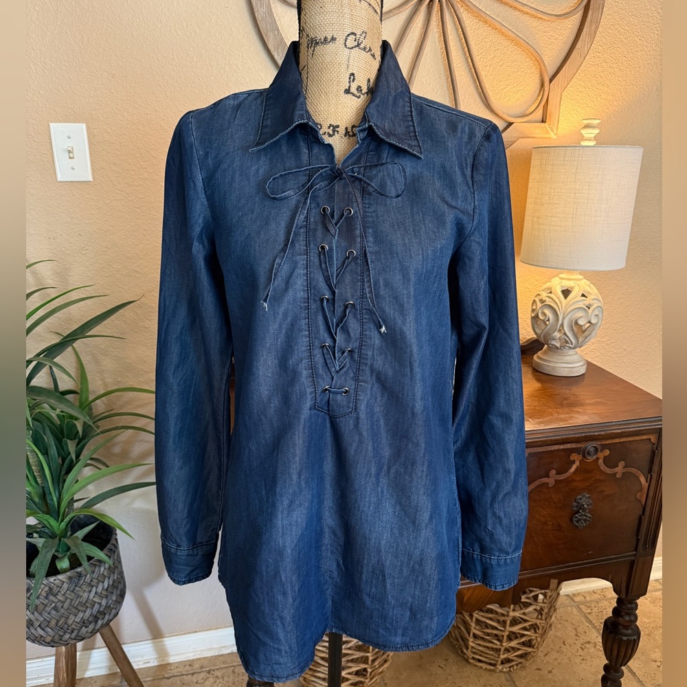Rampage Denim Collection Tunic Shirt with Front Lace Up Design